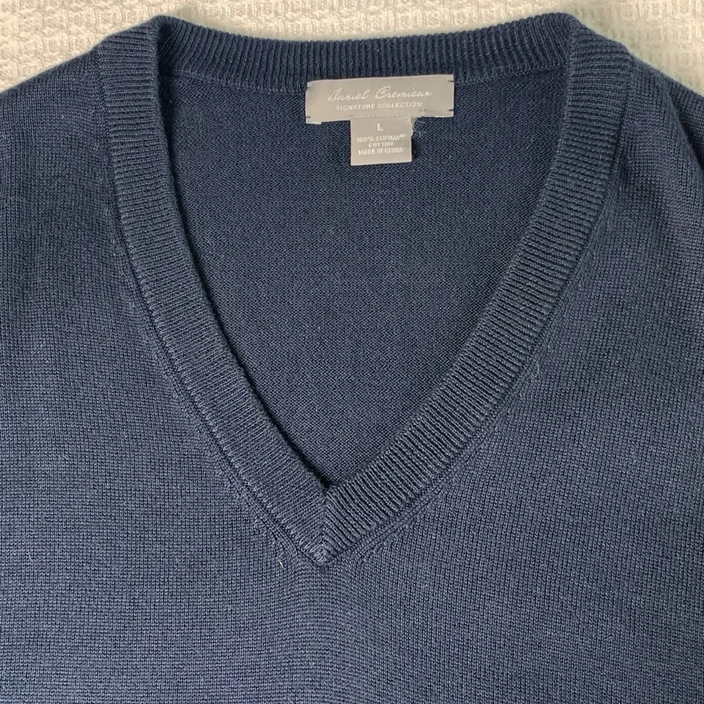 Daniel Cremieux Signature Collection Pima Cotton Navy v-neck sweater size large - Picture 3 of 6